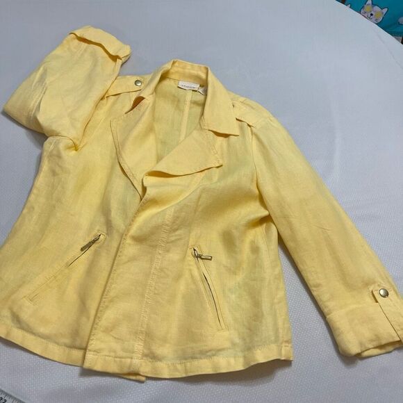 Chico’s Linen Yellow Jacket Size 1 US Small - Picture 5 of 9